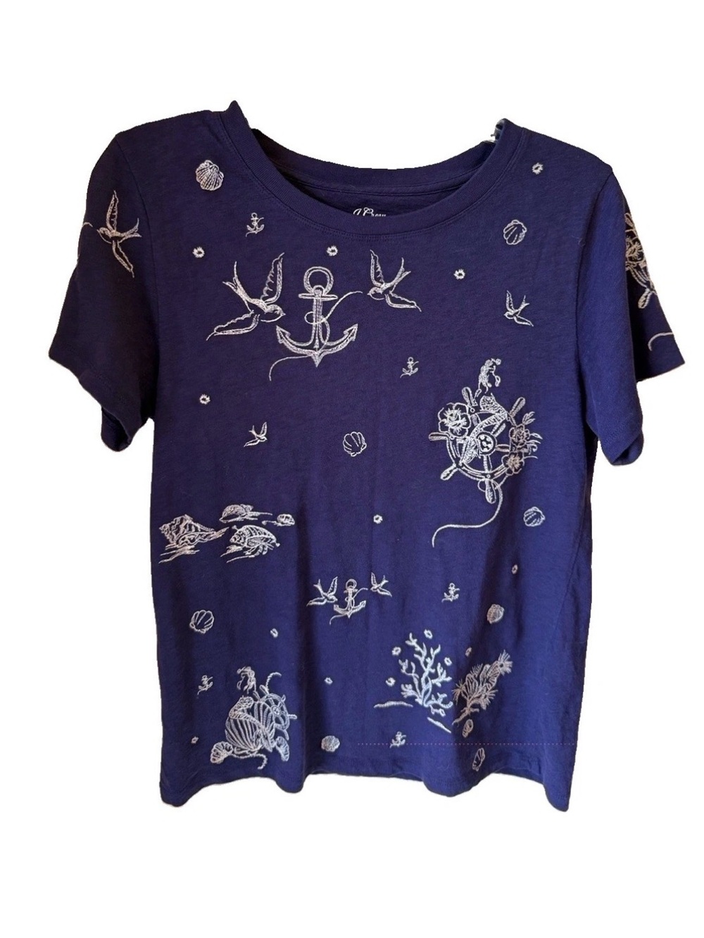 J. Crew Navy Short Sleeve Tee with White Nautical Print size medium